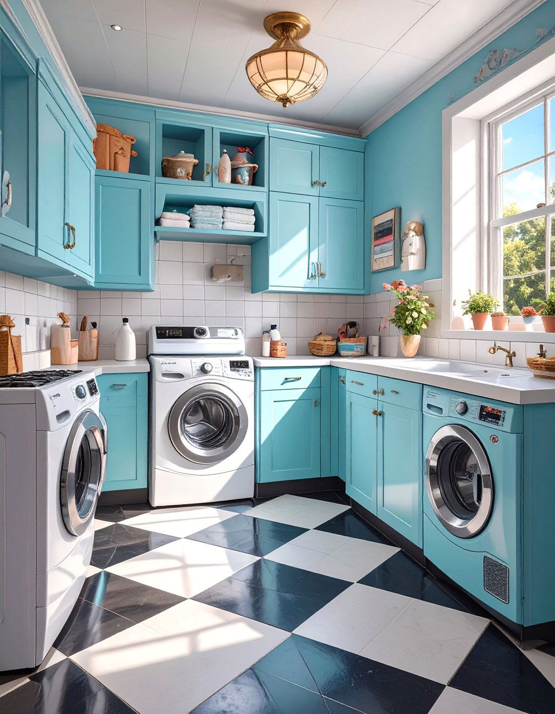 Retro Diner Inspired Laundry Space - 30 modern stacked laundry room ideas