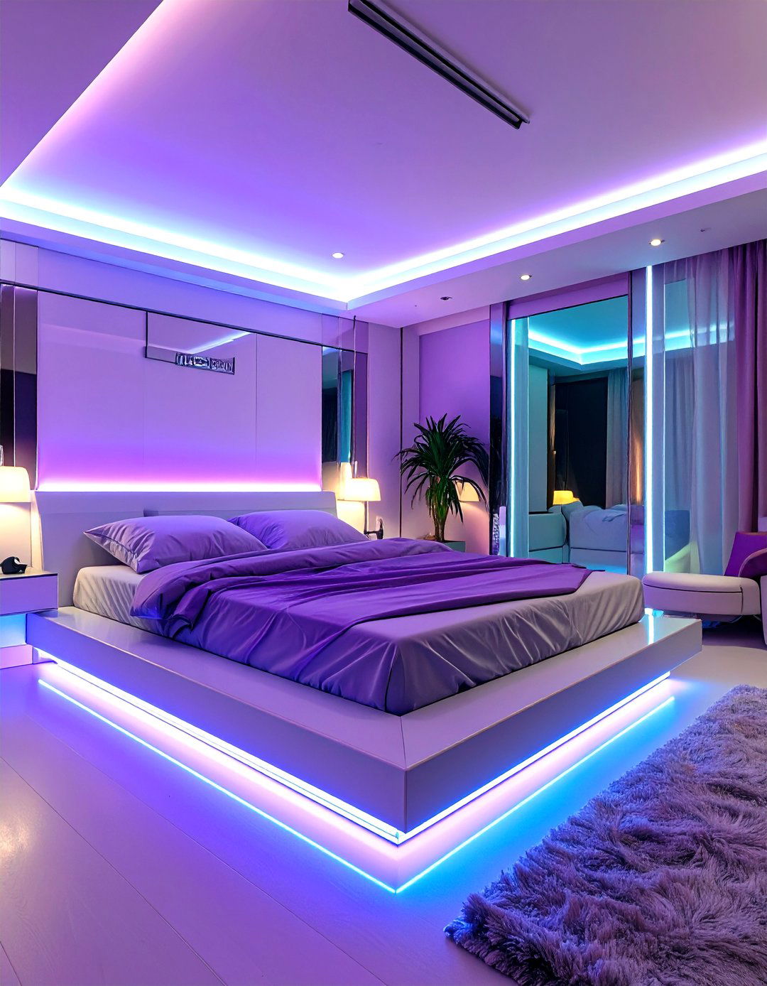 Retro Futuristic Ultraviolet Bedroom - 30 modern purple bedroom ideas