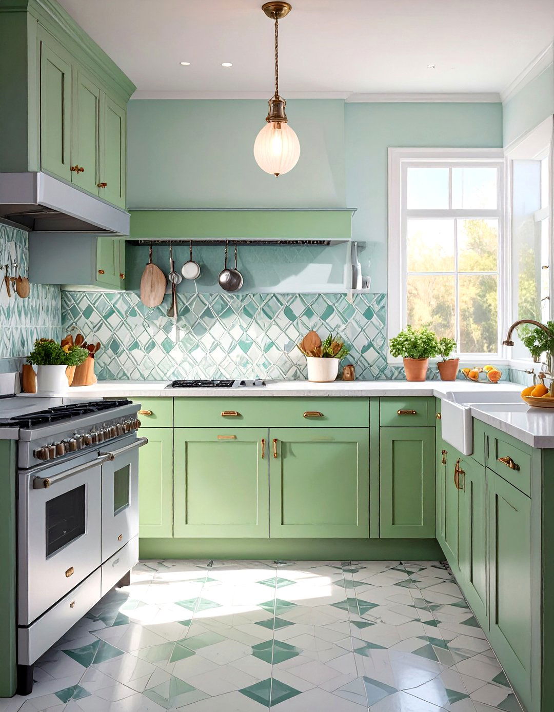 Retro Kitchen with Avocado Green Cabinets - 30 green kitchen cabinets ideas