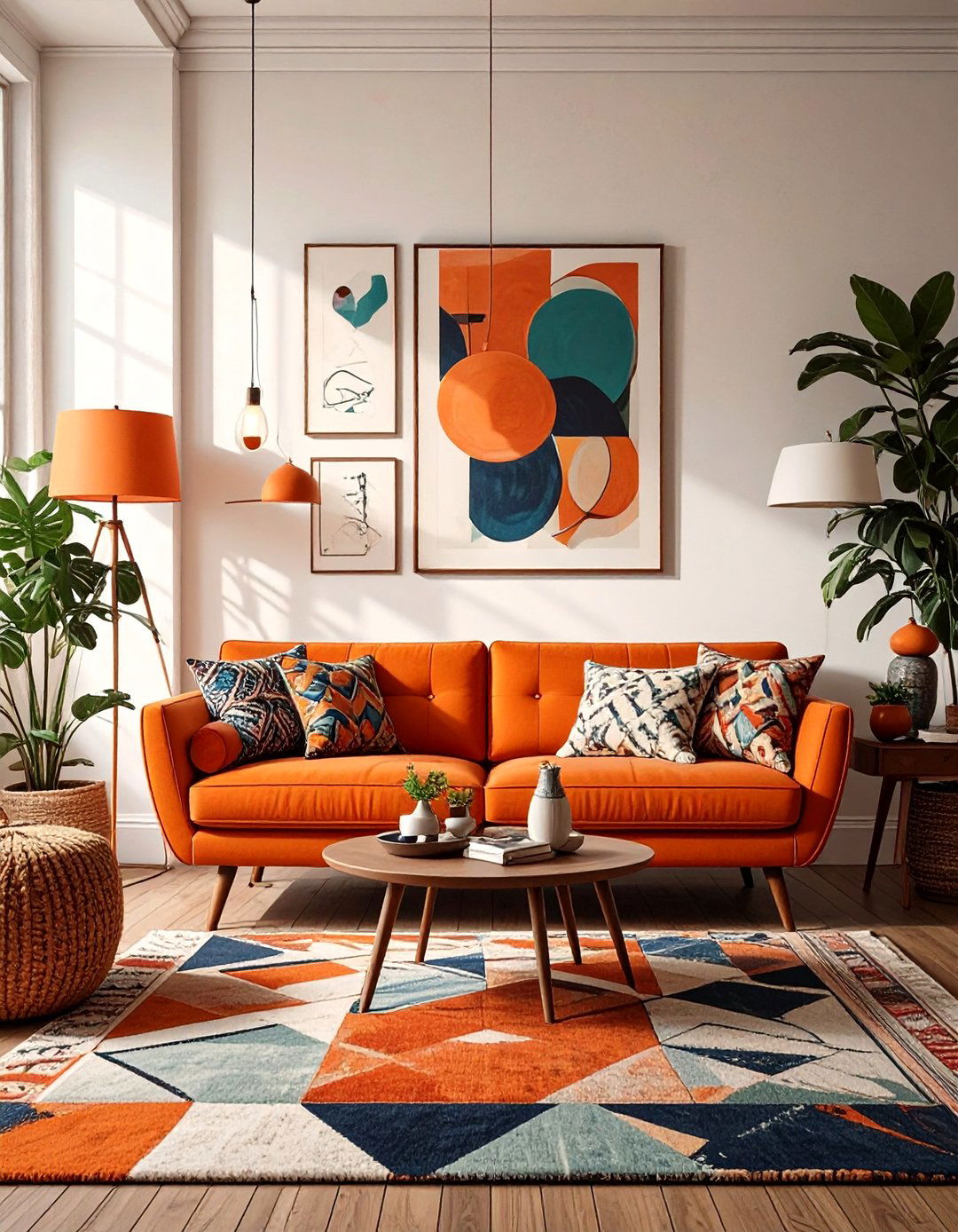 Retro Orange Pop Living Room - 30 color trends 2025 living room interior design trends 2025