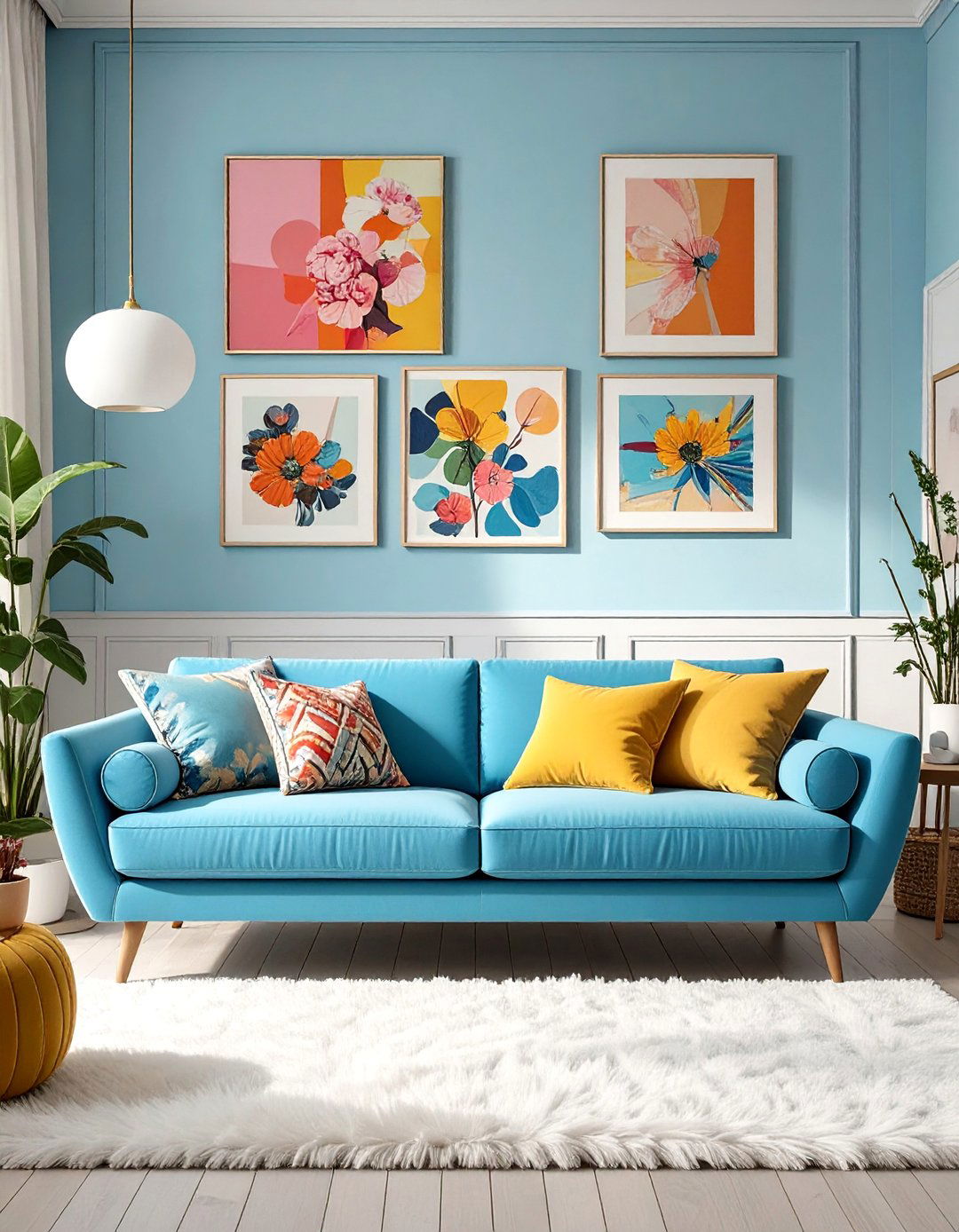 Retro Pop Art Living Room - 30 blue couch living room ideas