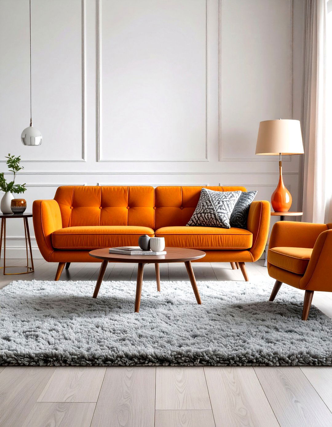 Retro s Living Room with Heather Grey Shag Carpet - 30 grey flooring living room ideas