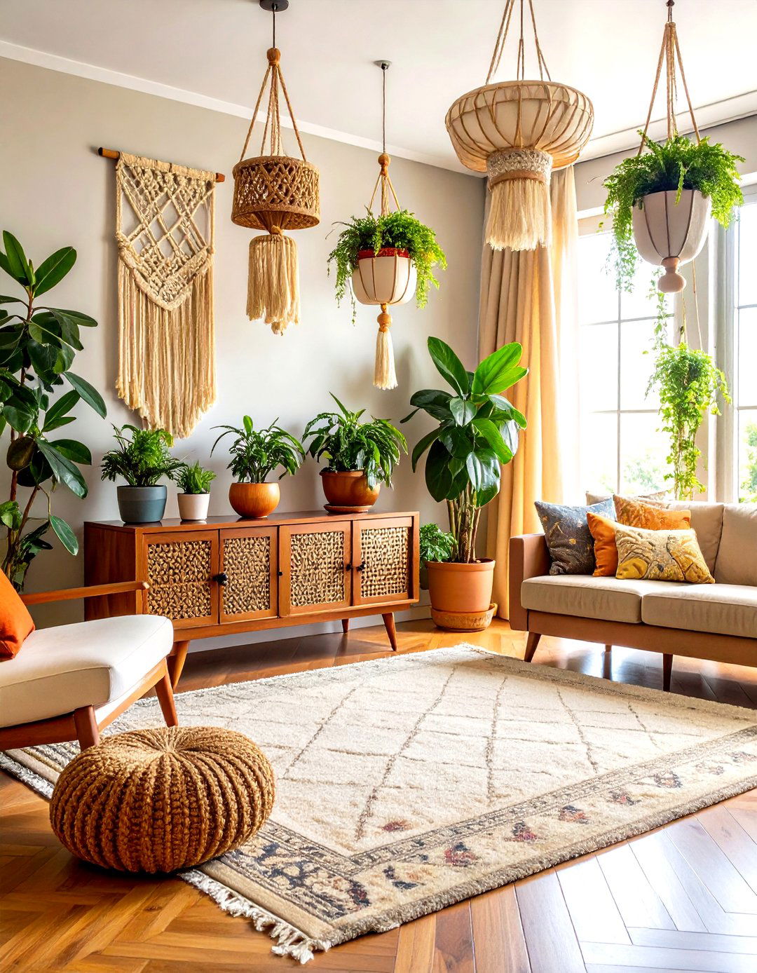 Retro s Living Room with Trailing Plants - 30 living room indoor plants decoration ideas