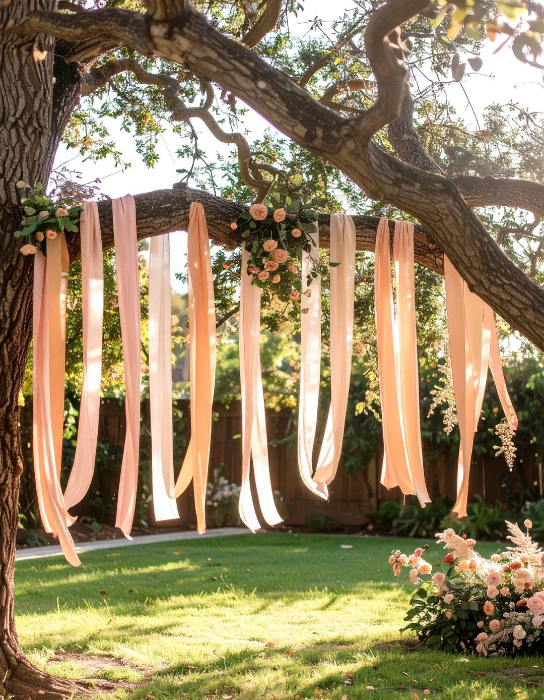 Ribbons Hanging from Tree Branches - 30 small backyard wedding ideas