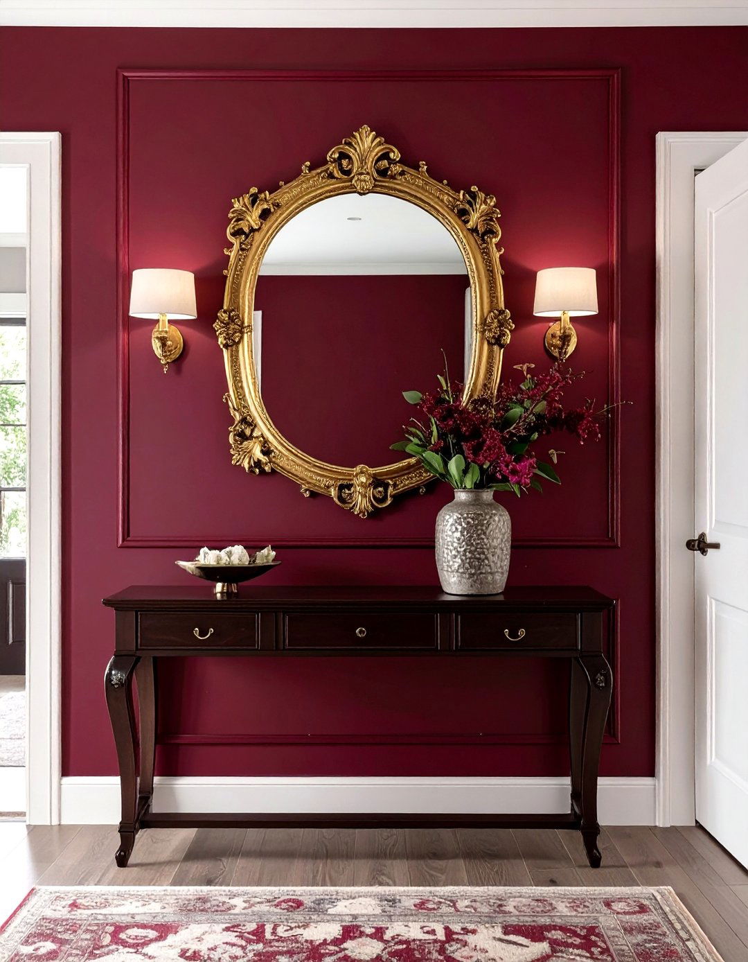Rich Burgundy Entryway - 30 house paint color ideas
