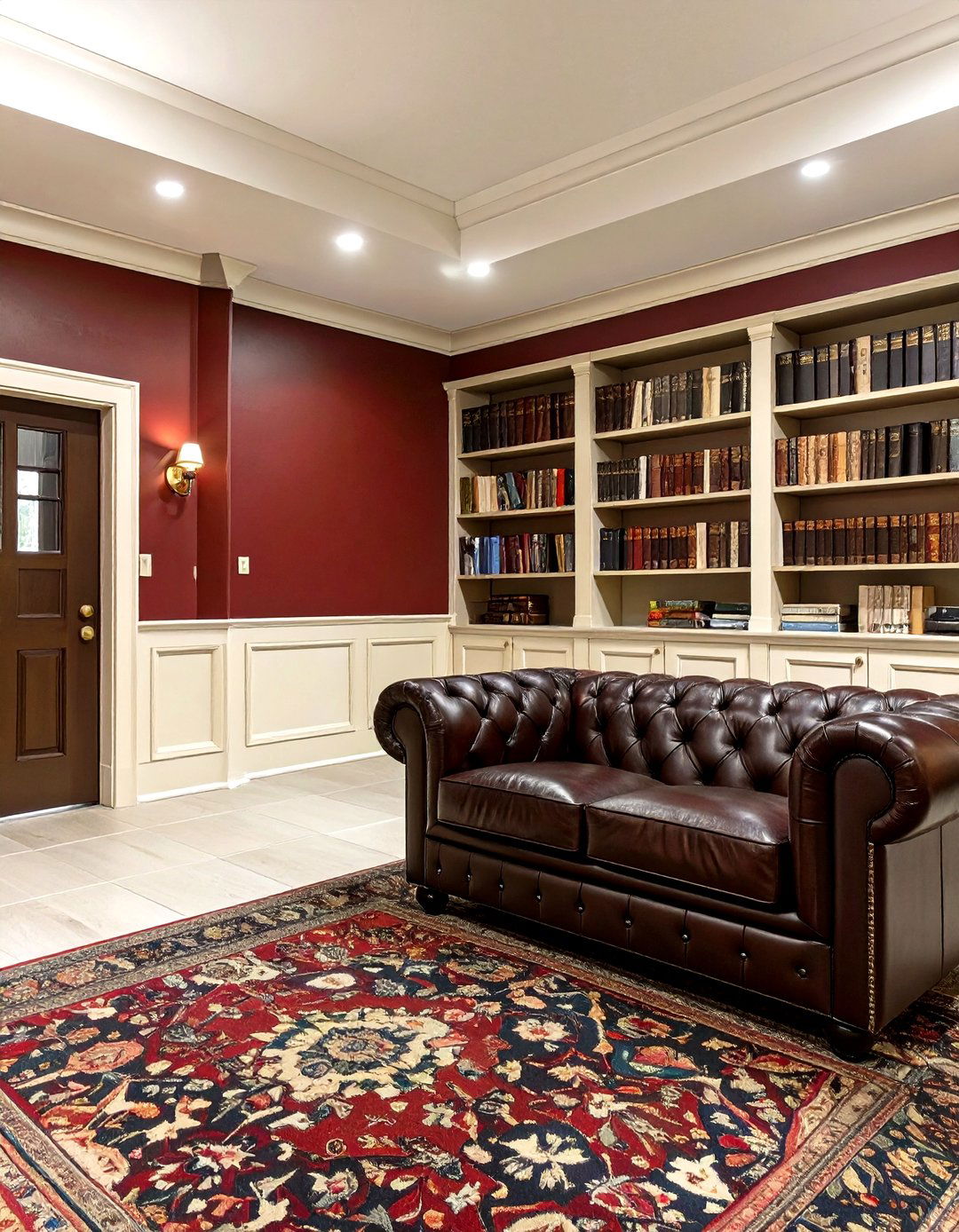 Rich Burgundy and Cream Lounge - 30 modern basement color ideas decorating