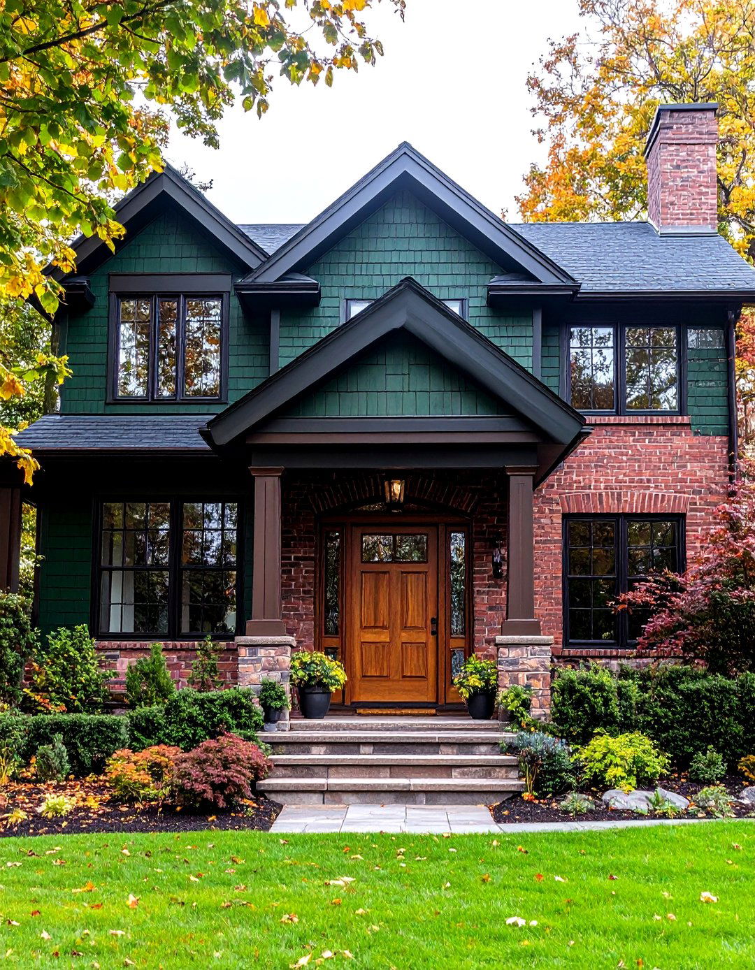 Rich Forest Green Painted Brick - 30 exterior brick paint color ideas