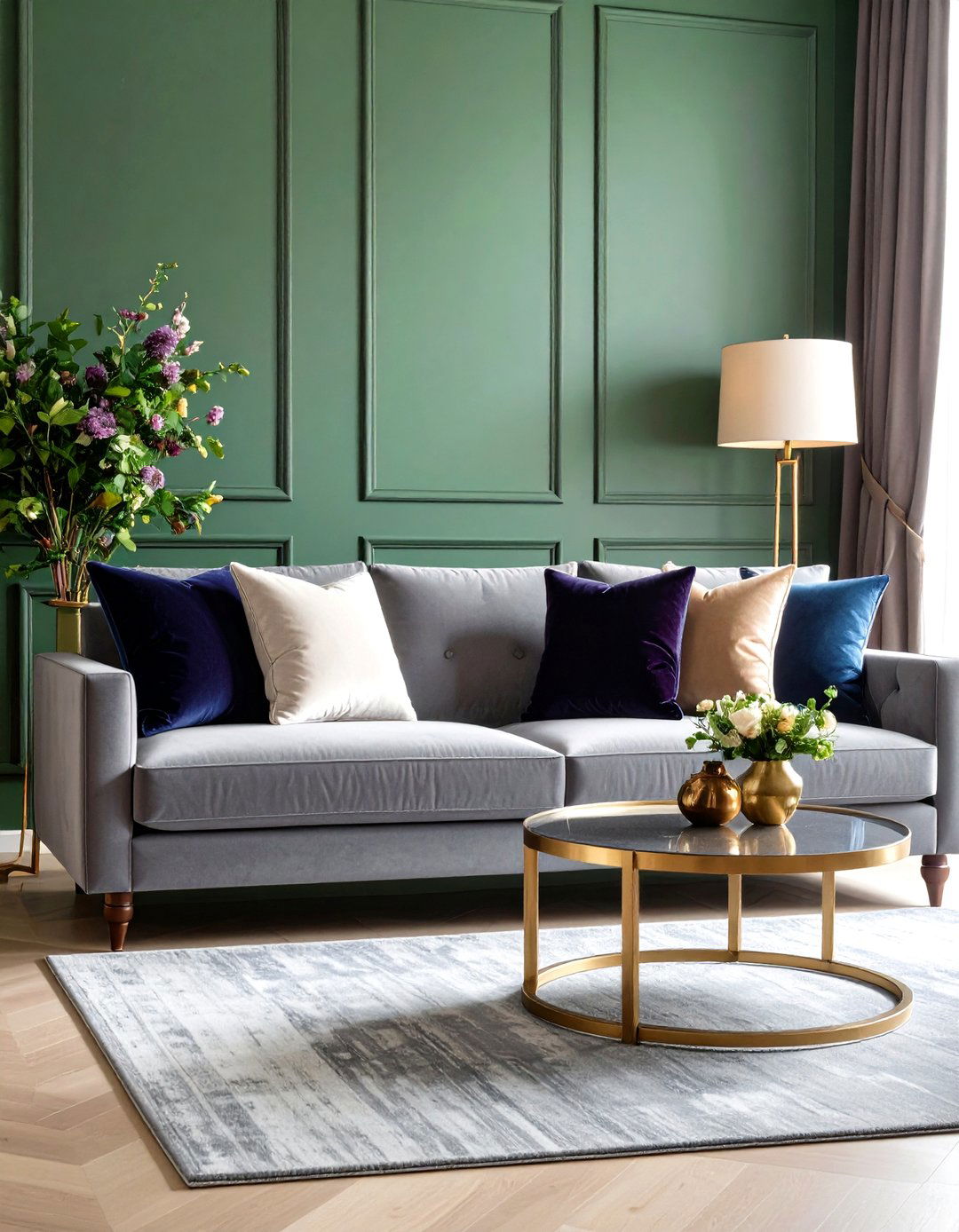 Rich Jewel Tones in a Living Room - 30 grey sofa living room ideas
