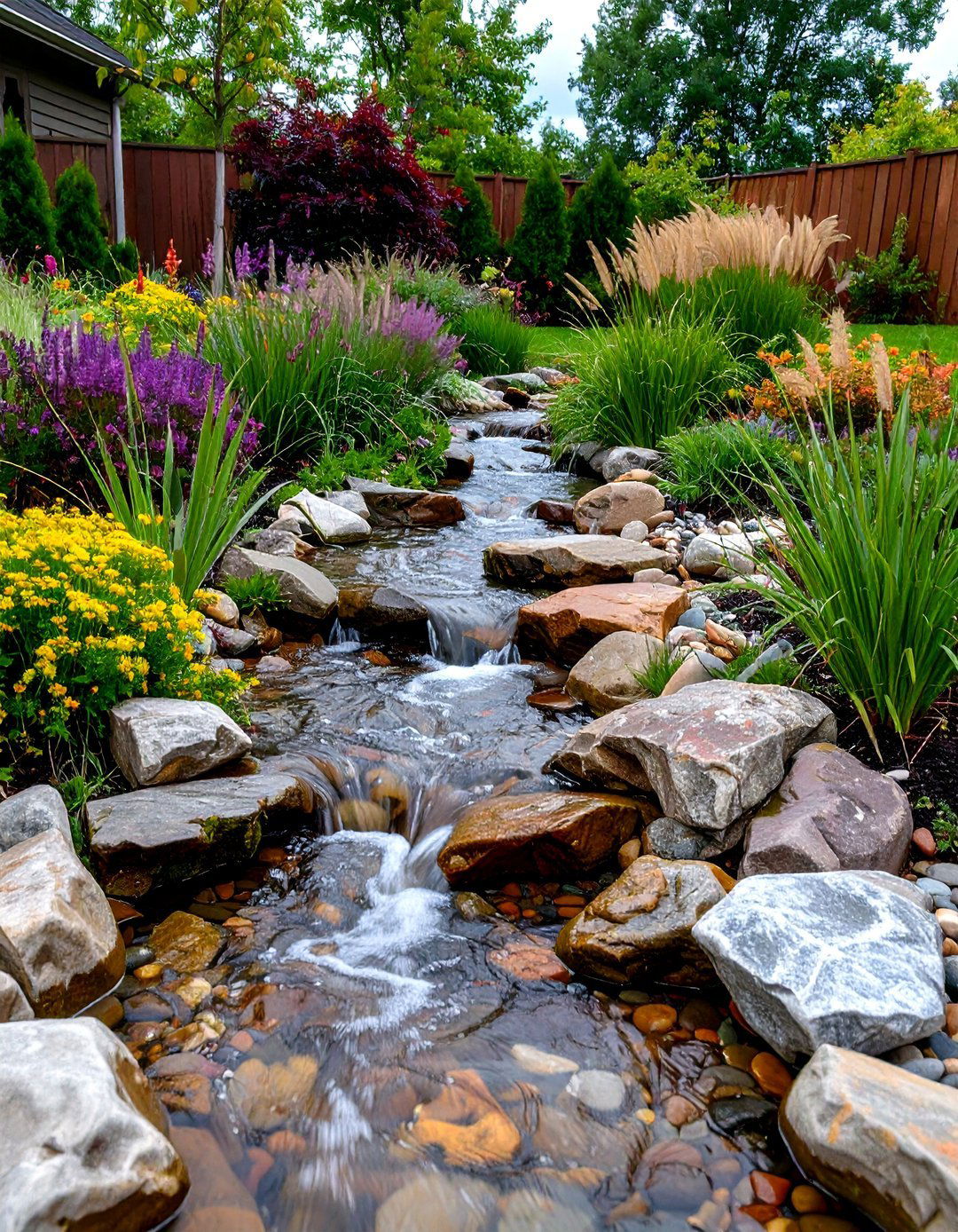 River Rock Dry Creek Bed - 30 backyard floor ideas