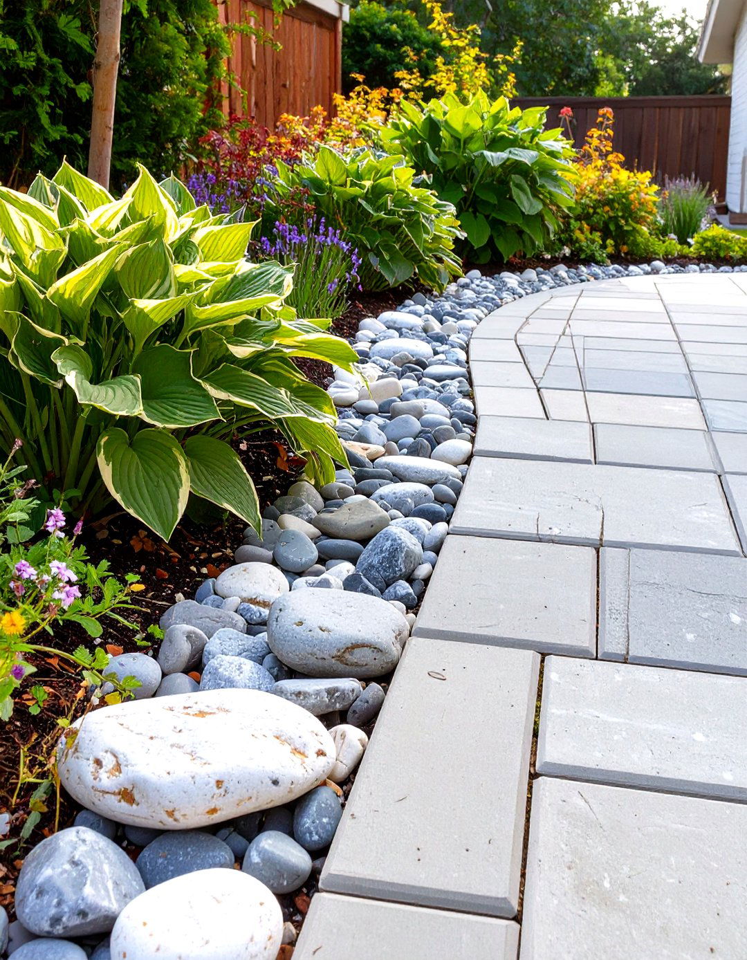 River Rock Edging and Accents - 30 stone patio ideas on a budget