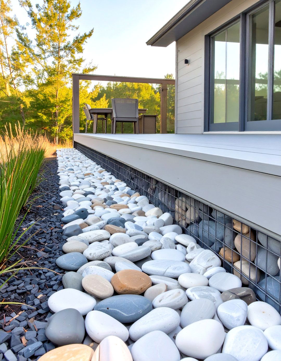 River Rock Infill with Mesh - 30 inexpensive deck skirting ideas