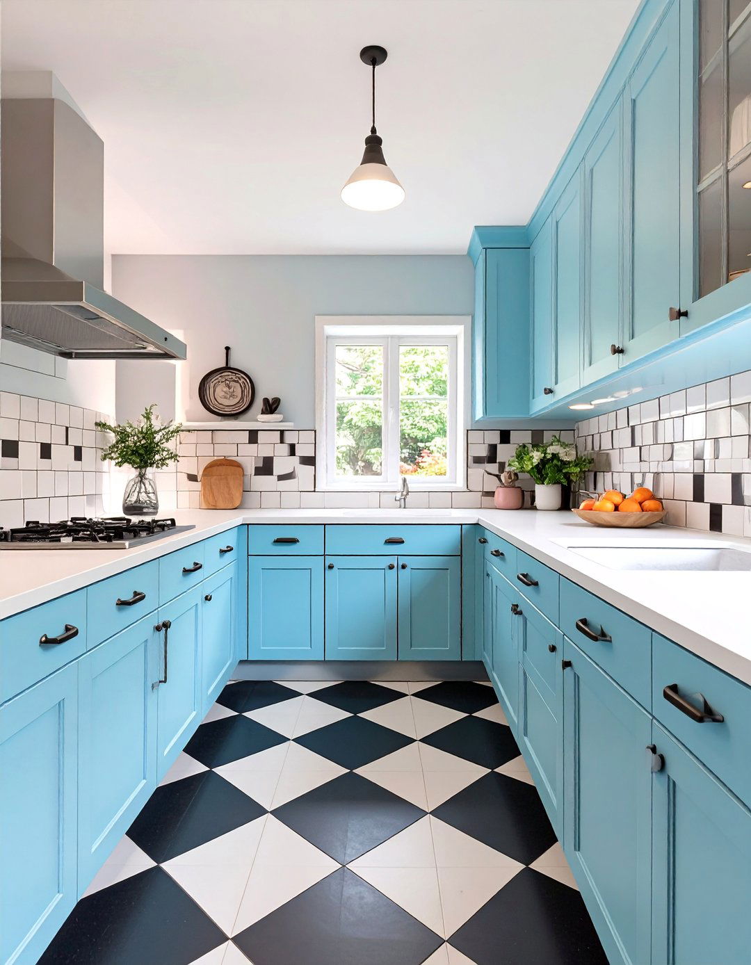 Robins Egg Blue Kitchen in a Retro Style - 30 blue kitchen cabinets ideas