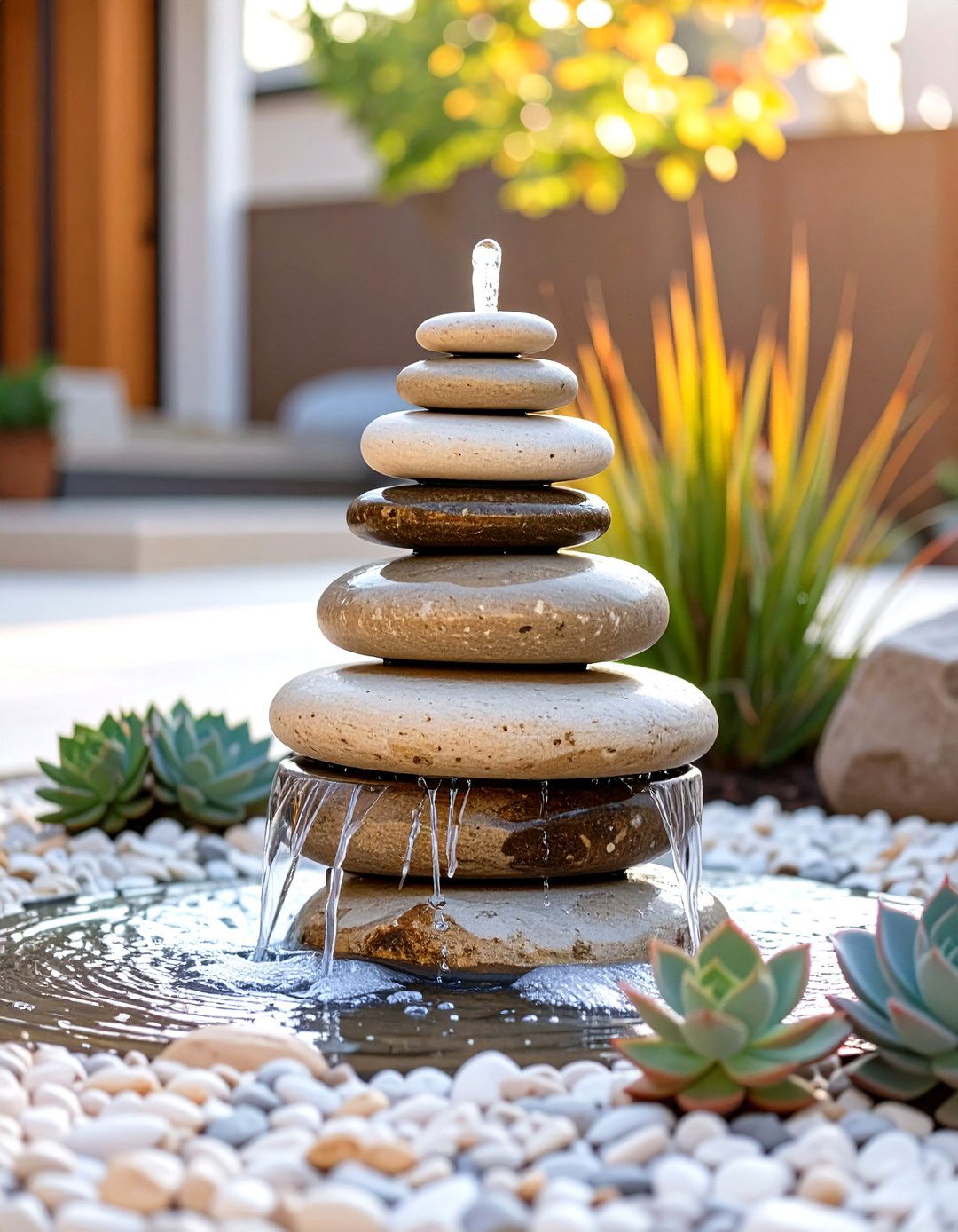 Rock Cairn Bubbling Front Yard Fountain - 30 small front yard fountain ideas
