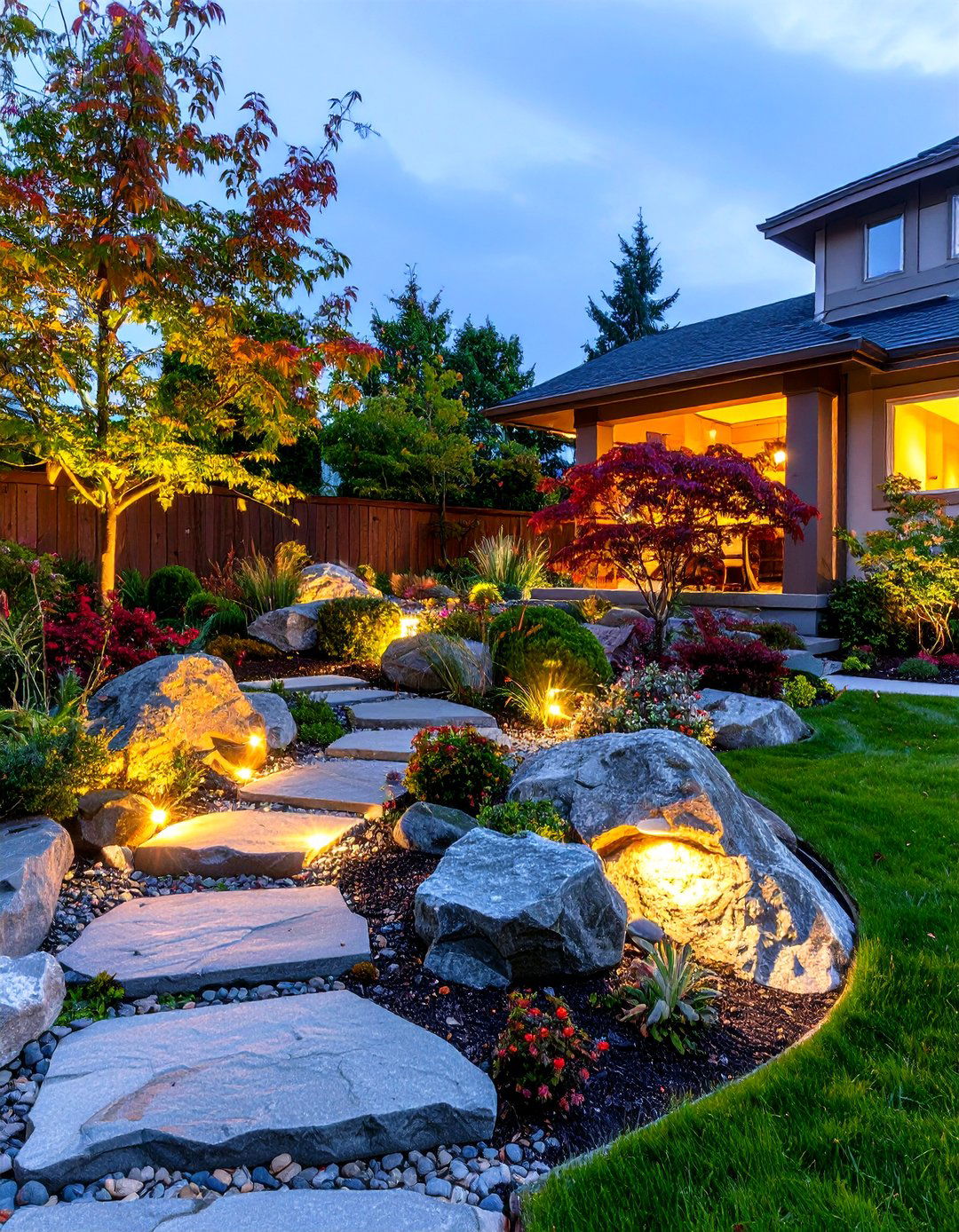 Rock Garden Incorporating Landscape Lighting - 30 rock garden ideas for front yard