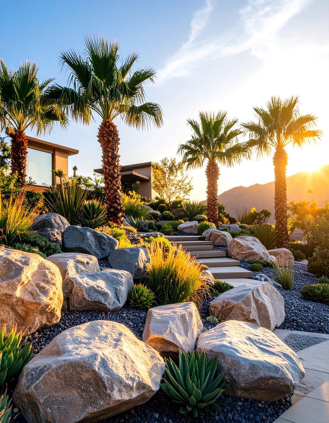Rock Garden with Hardy Palm Trees - 30 front yard palm tree landscape design ideas