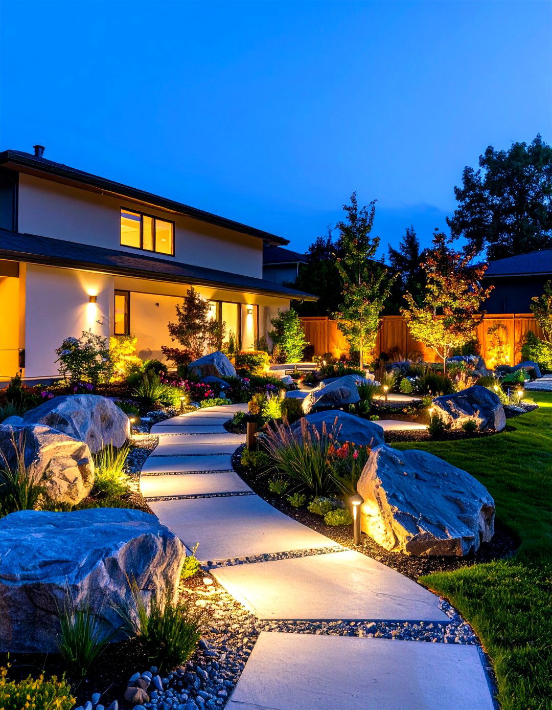 Rock Garden with Hidden Lighting - 30 rock garden landscaping ideas