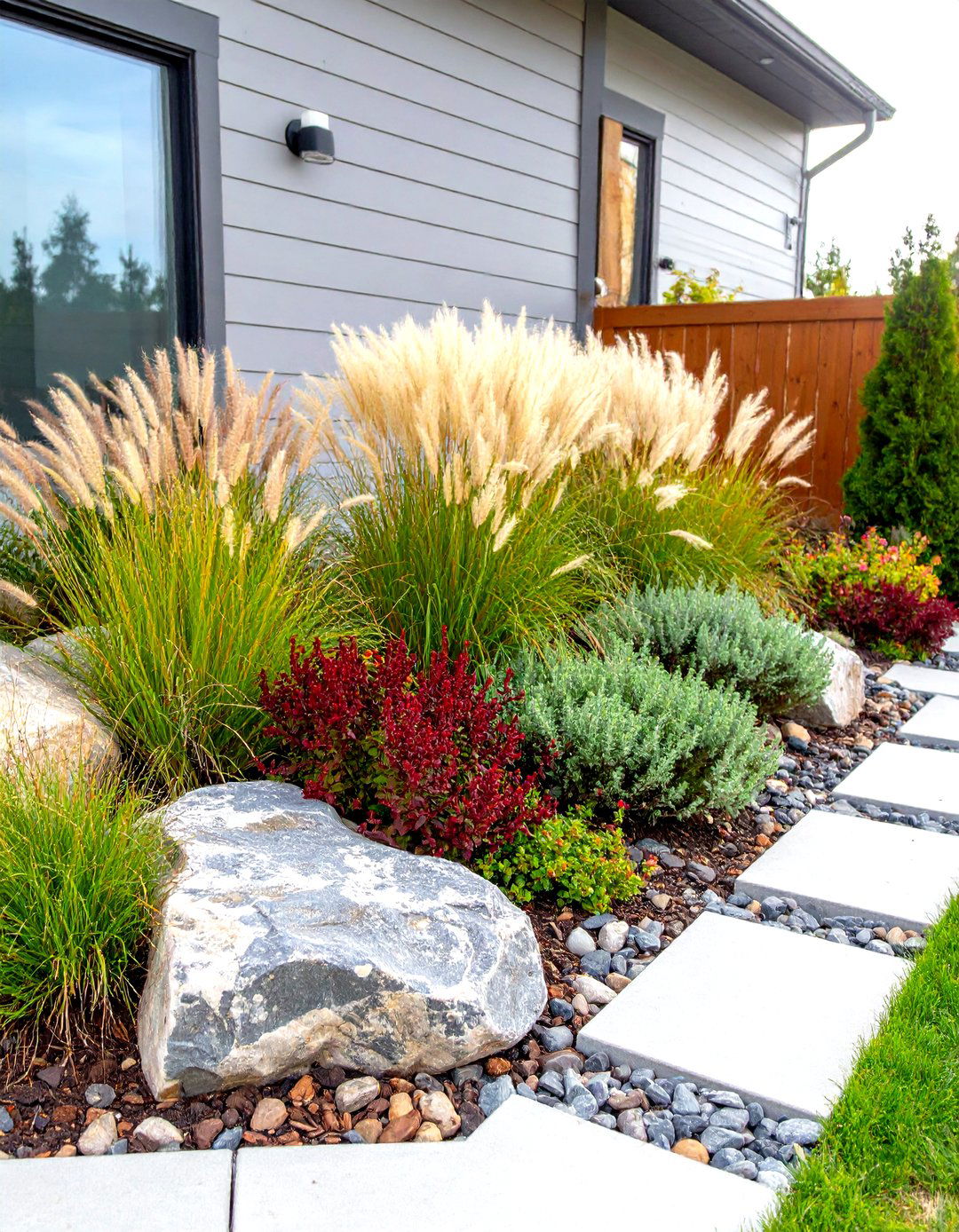 Rock Garden with Ornamental Grasses - 30 rock garden ideas for front yard