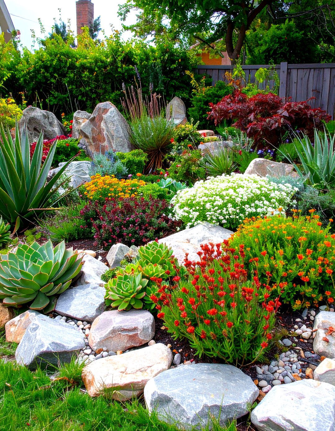 Rock Garden with Succulents and Cacti - 30 rock garden ideas for front yard