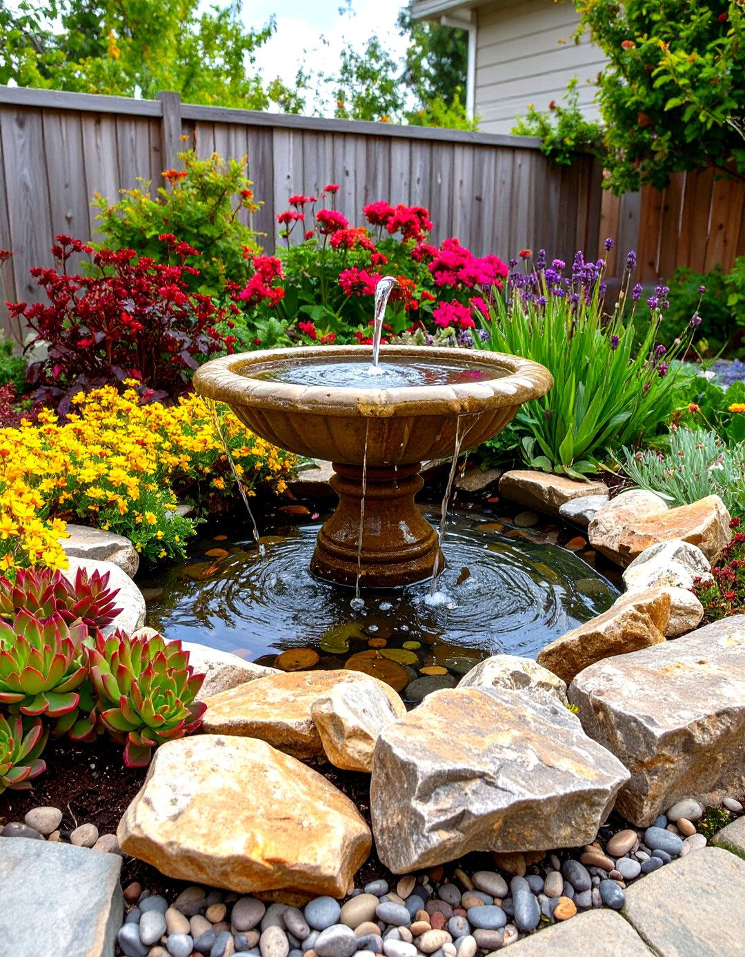 Rock Garden with a Bird Bath Feature - 30 rock garden ideas for front yard