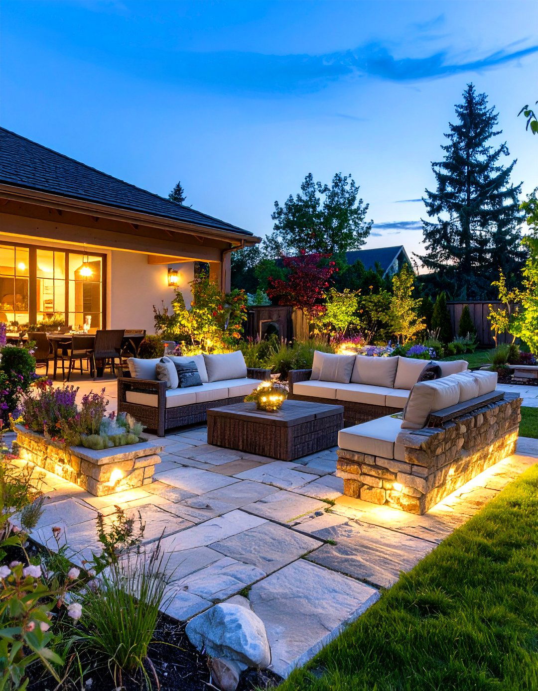 Rock Patio with Integrated Outdoor Lighting - 30 rock patio ideas