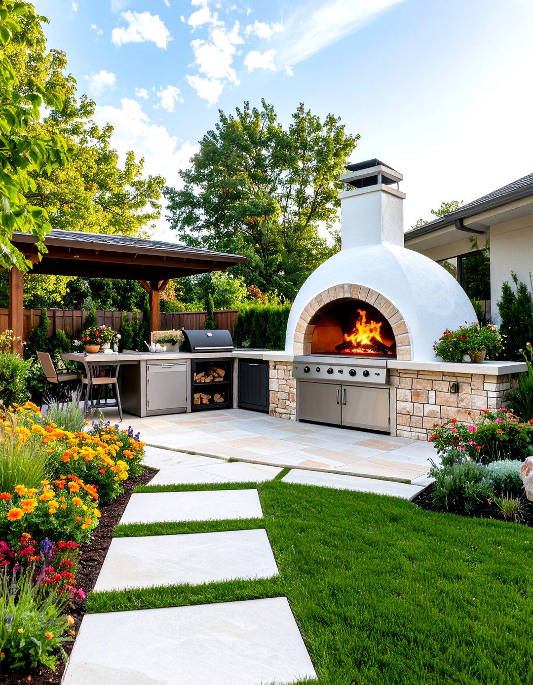 Rock Patio with a Stone Pizza Oven - 30 rock patio ideas