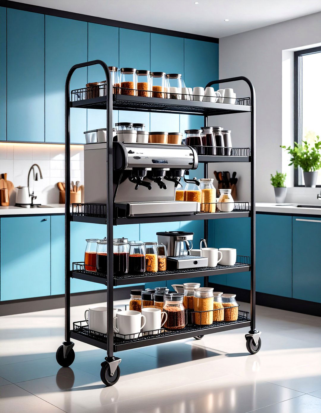 Rolling Cart Mobile Coffee Station - 30 kitchen coffee bar ideas
