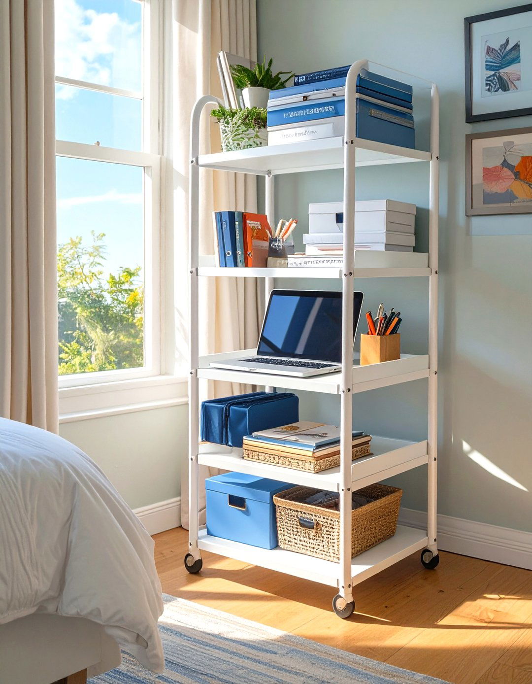 Rolling Cart as a Mobile Office - 30 small bedroom office combo ideas