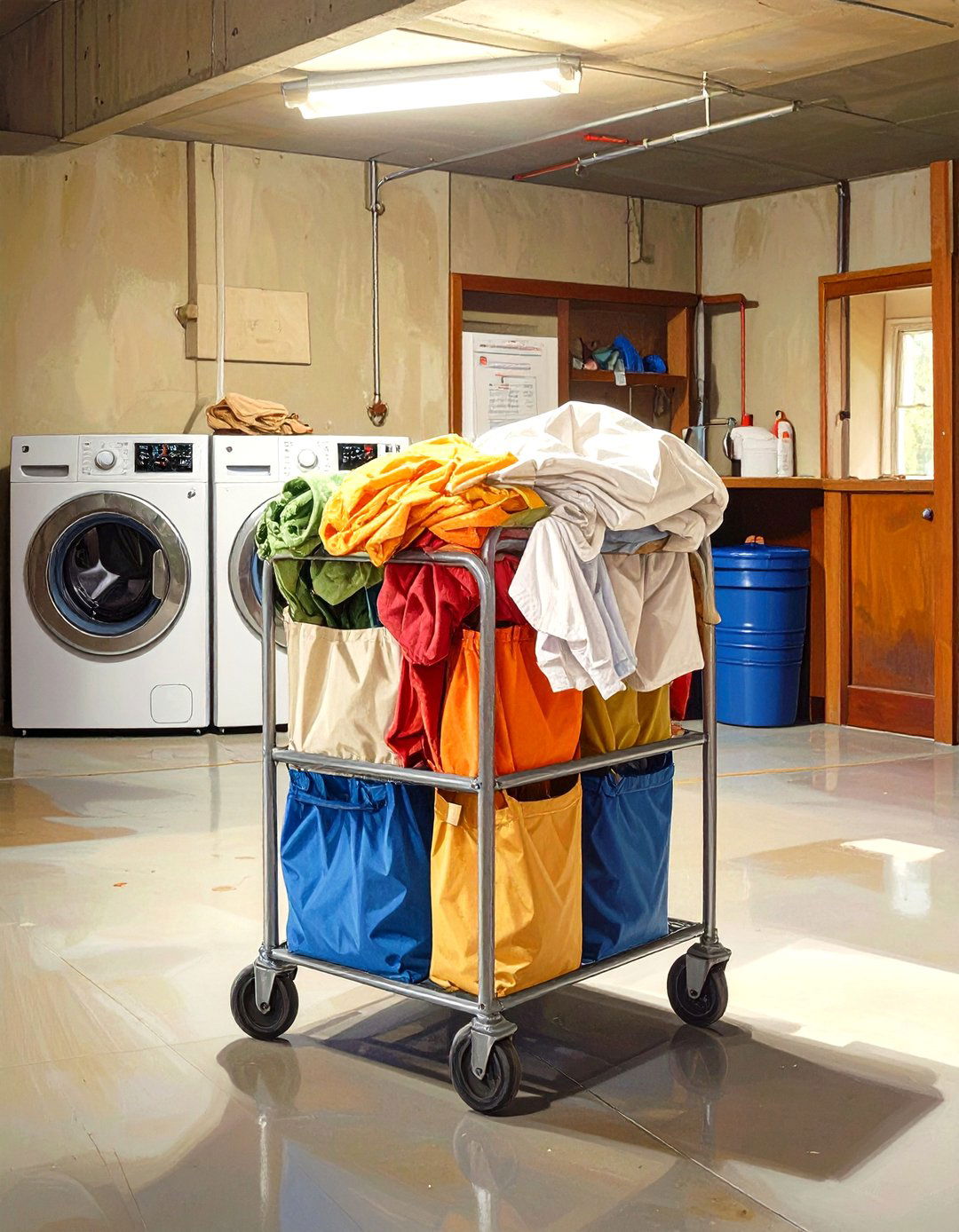 Rolling Laundry Carts for Sorting and Transport - 30 unfinished basement laundry room ideas