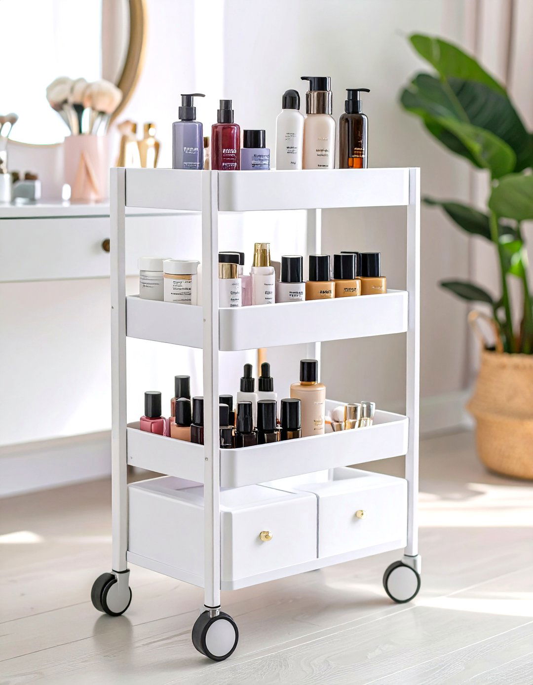 Rolling Storage Carts - 30 vanity organization ideas