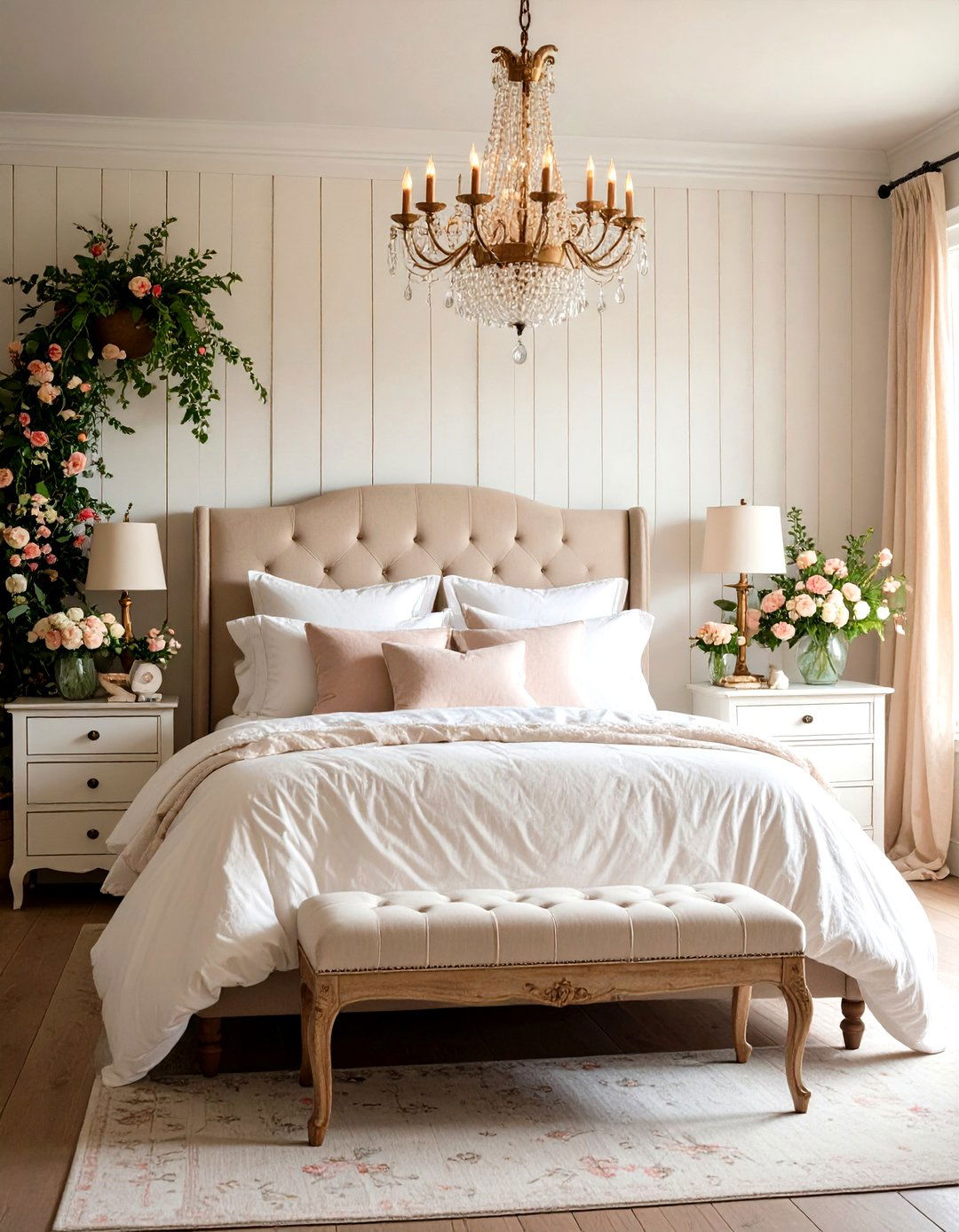 Romantic Farmhouse Bedroom with Floral Accents - 30 farmhouse bedroom decor ideas