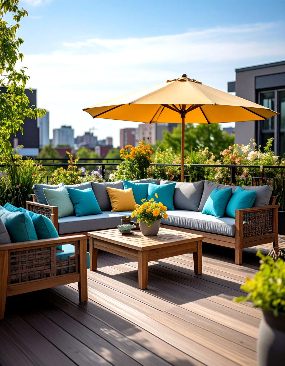 Rooftop Deck with Bold Color Accents - 30 rooftop deck ideas