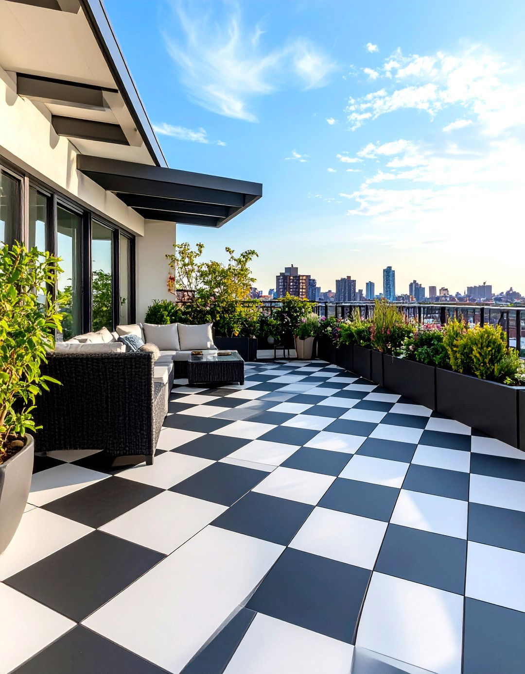 Rooftop Deck with Checkerboard Flooring - 30 rooftop deck ideas