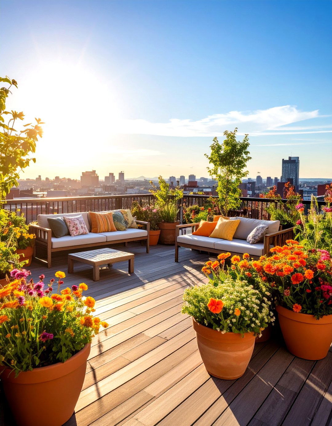 Rooftop Deck with Container Gardening - 30 rooftop deck ideas