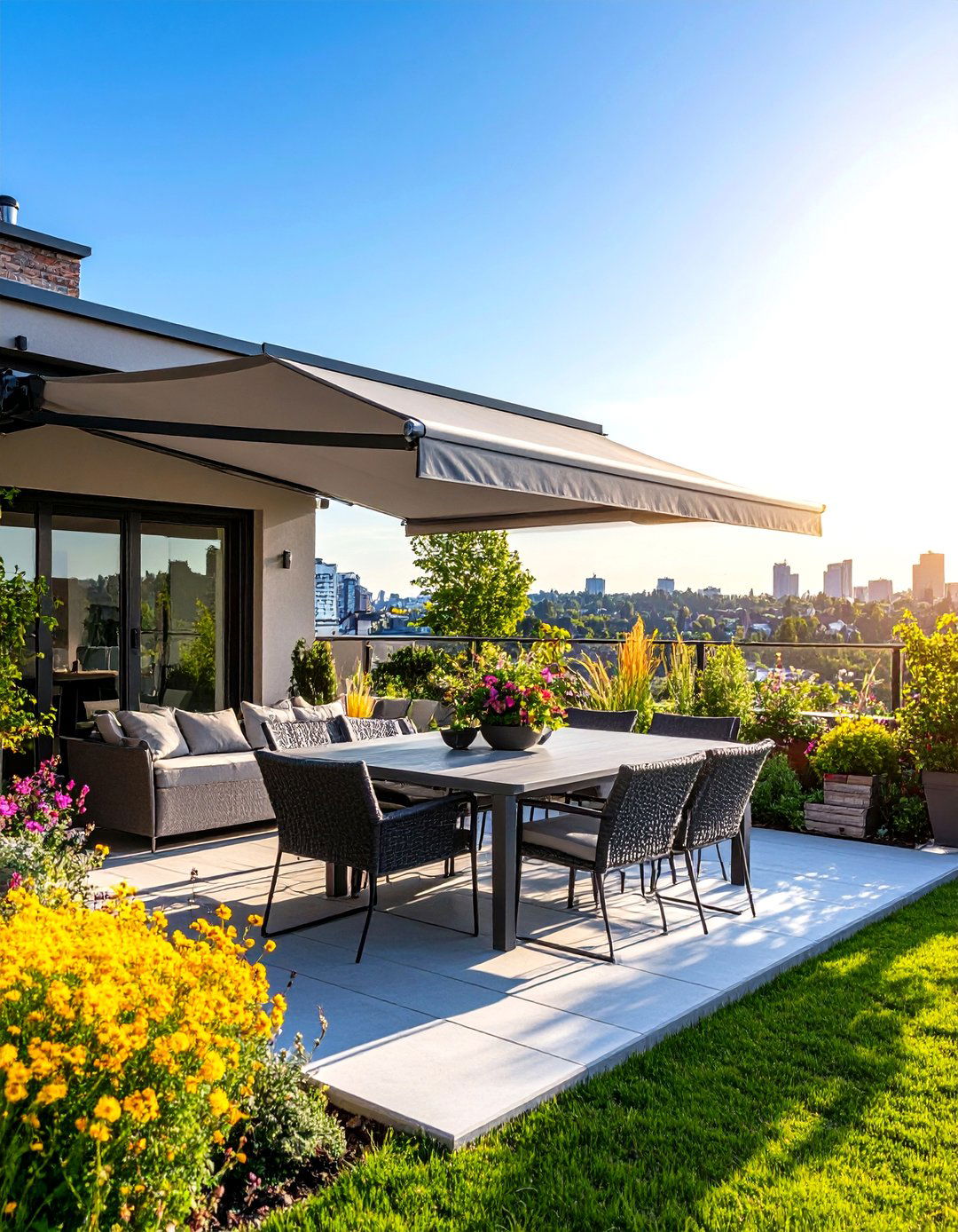 Rooftop Deck with a Retractable Awning - 30 rooftop deck ideas