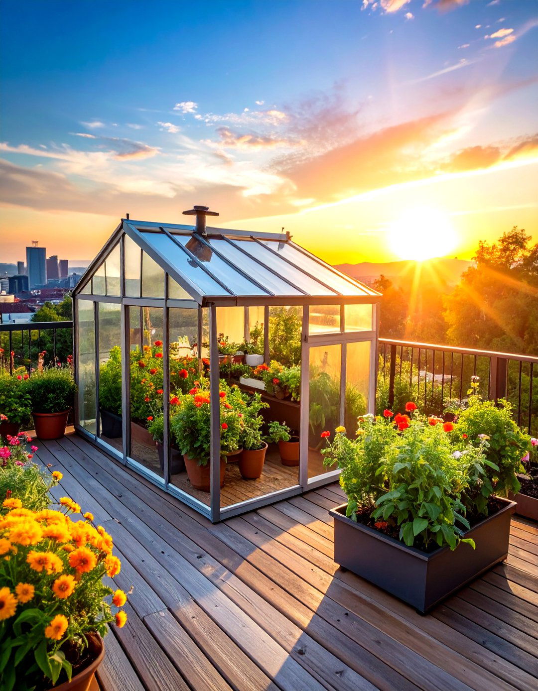 Rooftop Deck with a Small Greenhouse - 30 rooftop deck ideas