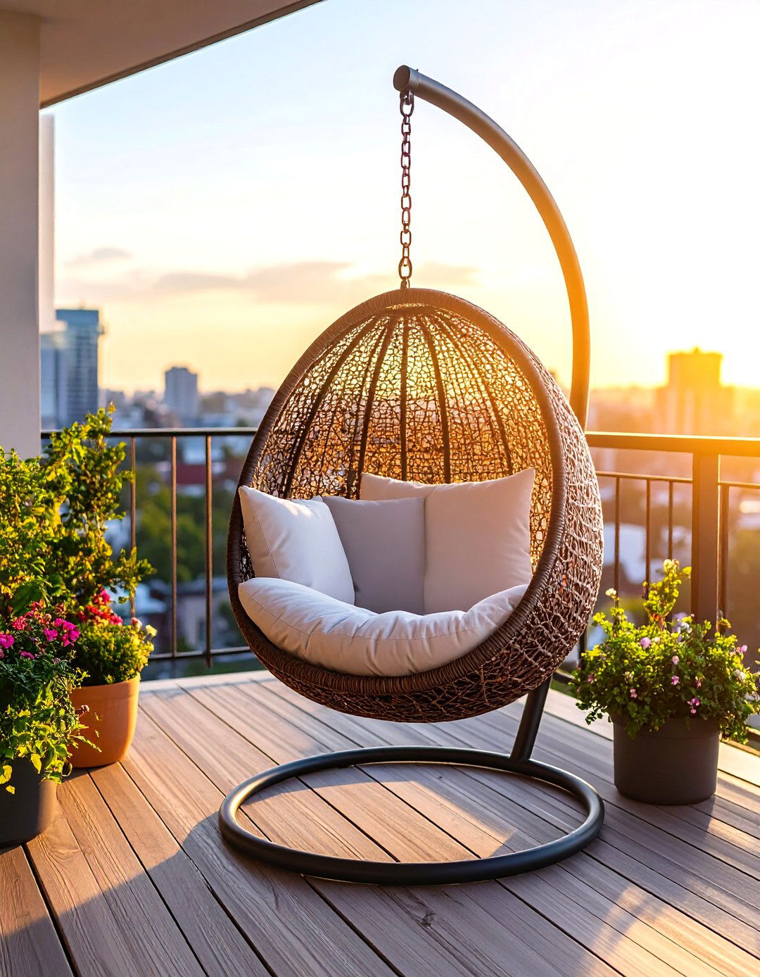 Rooftop Deck with a Swing Chair - 30 rooftop deck ideas