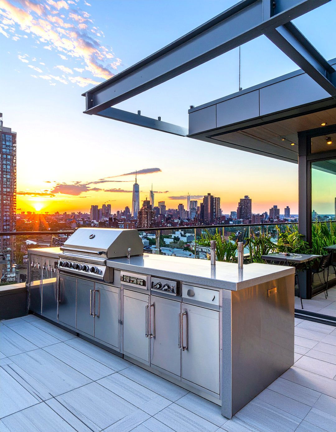 Rooftop Terrace BBQ Nook with City Views - 30 outdoor bbq ideas