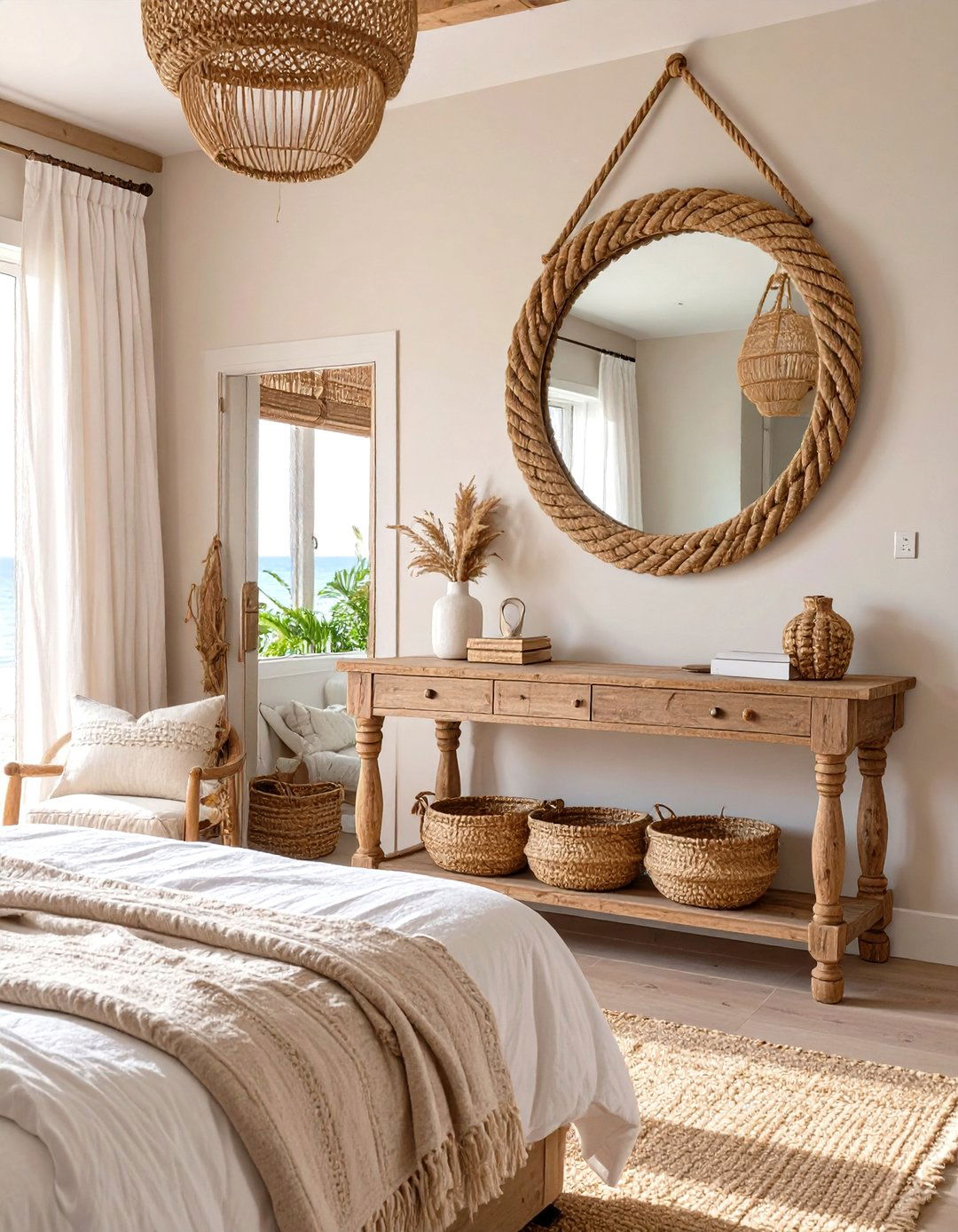 Rope Wrapped Details - 30 seaside modern coastal bedroom ideas
