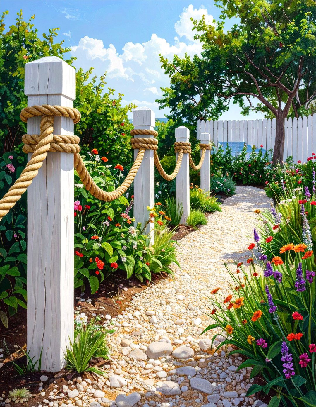 Rope and Post Nautical Fence - 30 small garden fence ideas