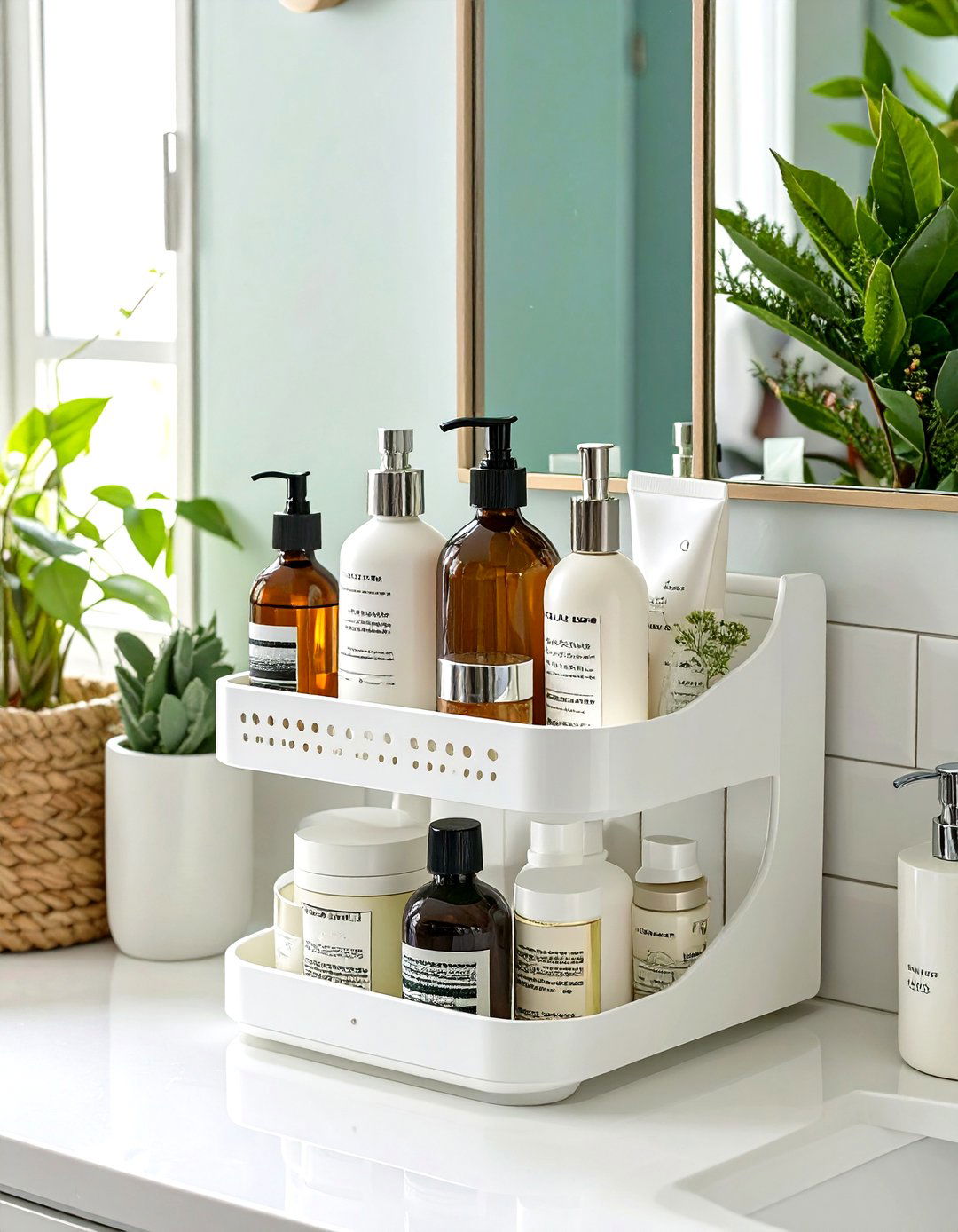 Rotating Corner Shelf Caddy - 30 shelves very small bathroom storage ideas