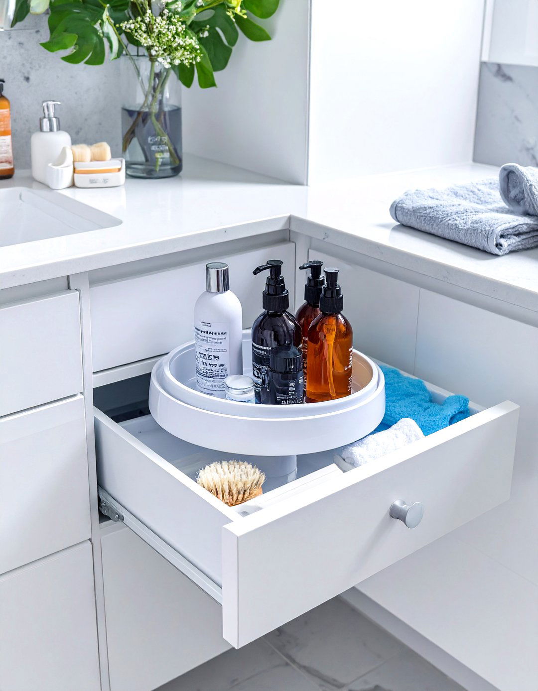 Rotating Organizer for Corner Drawers - 30 bathroom drawer organization ideas