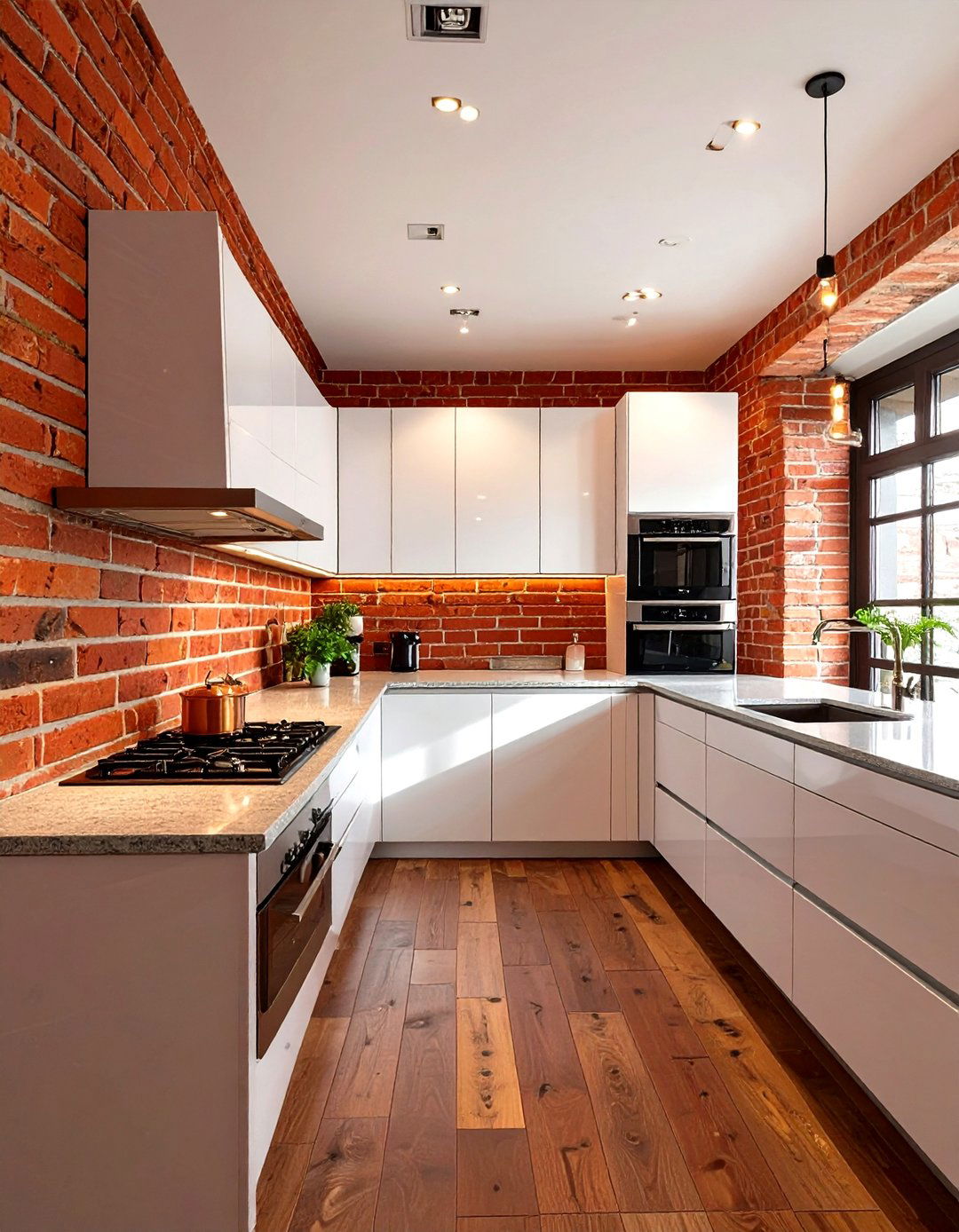 Rough Brick and Smooth Lacquer Kitchen - 30 opposition in interior design ideas