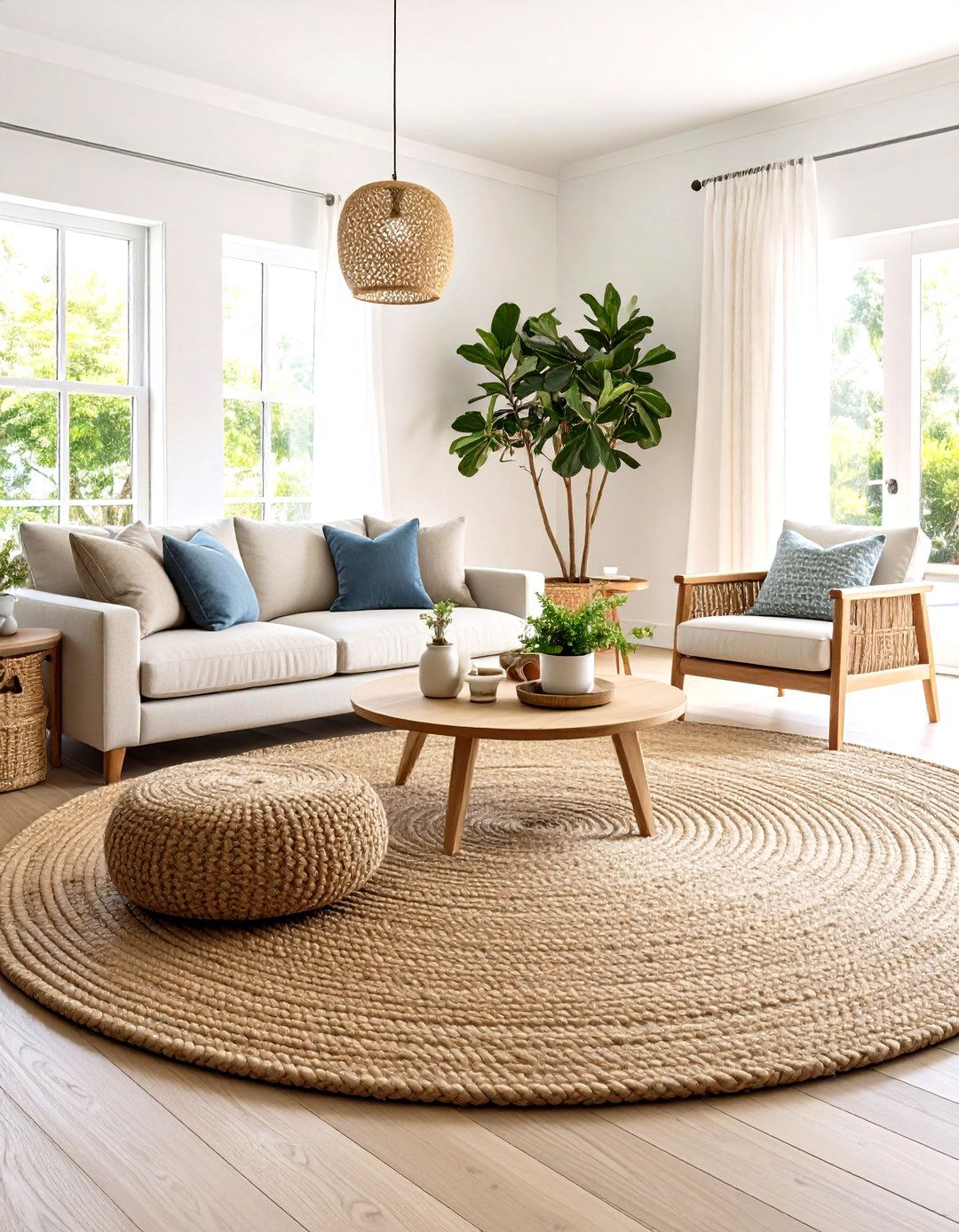 Round Jute Rug - 30 pottery barn living room ideas
