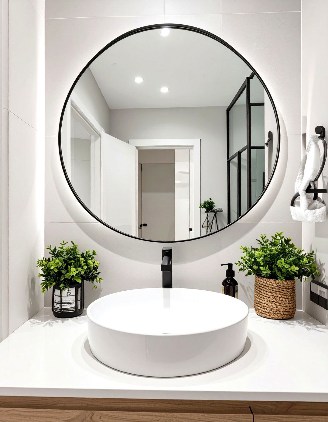 Round Mirror Statement Piece - 30 teen girl bathroom ideas