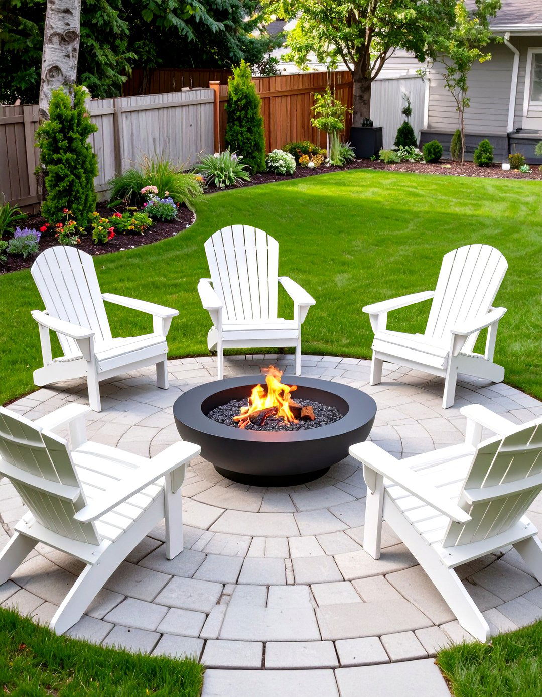 Round Paver Patio with a Metal Fire Bowl - 30 small backyard fire pit ideas landscaping