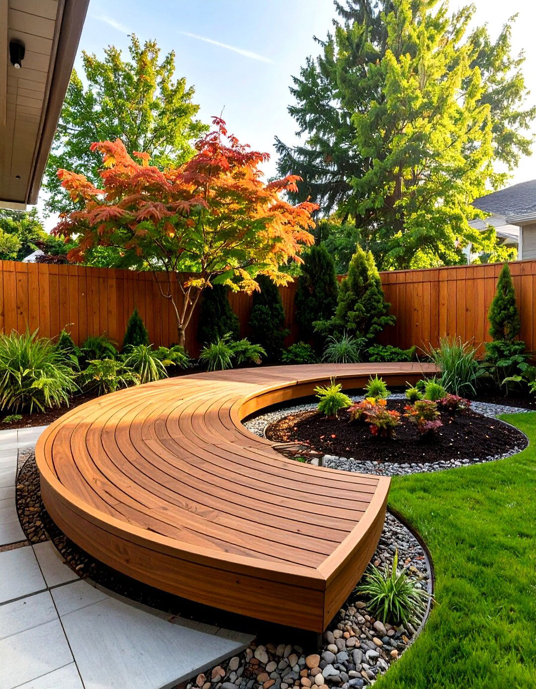 Round or Curved Deck - 30 small backyard deck ideas