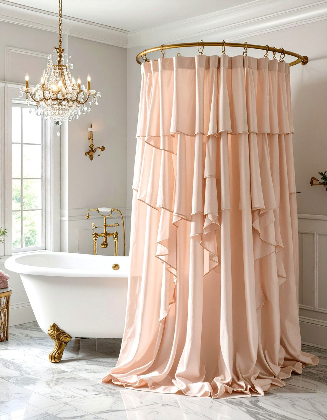Ruffled Fabric Shower Curtain - 30 elegant shower curtain ideas