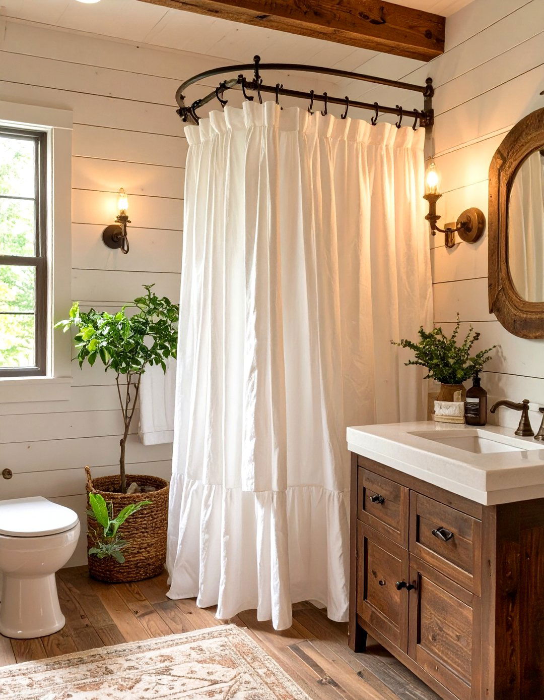Ruffled Farmhouse Bathroom Curtain - 30 bathroom curtains ideas