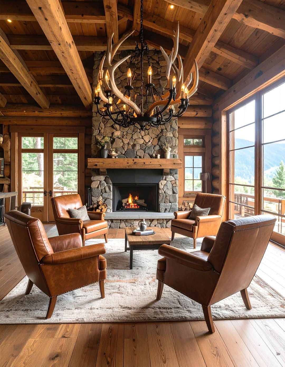Rustic Antler living room ceiling lighting - 30 living room ceiling lighting ideas