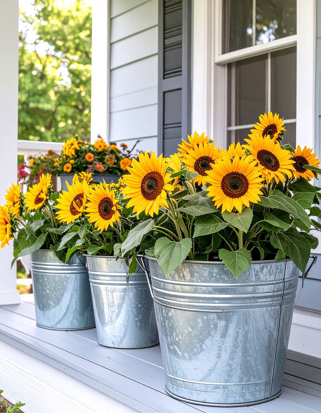 Rustic Appeal with Galvanized Metal Containers - 30 small front porch landscaping ideas